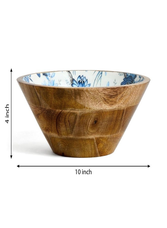 Saaga Mango Wood Salad Bowl for Home & Kitchen - 10 Inch X 4 Inch - Perfect Mixing Food, Fruit and Vegetables - White and Mazarine Blue - Image 2